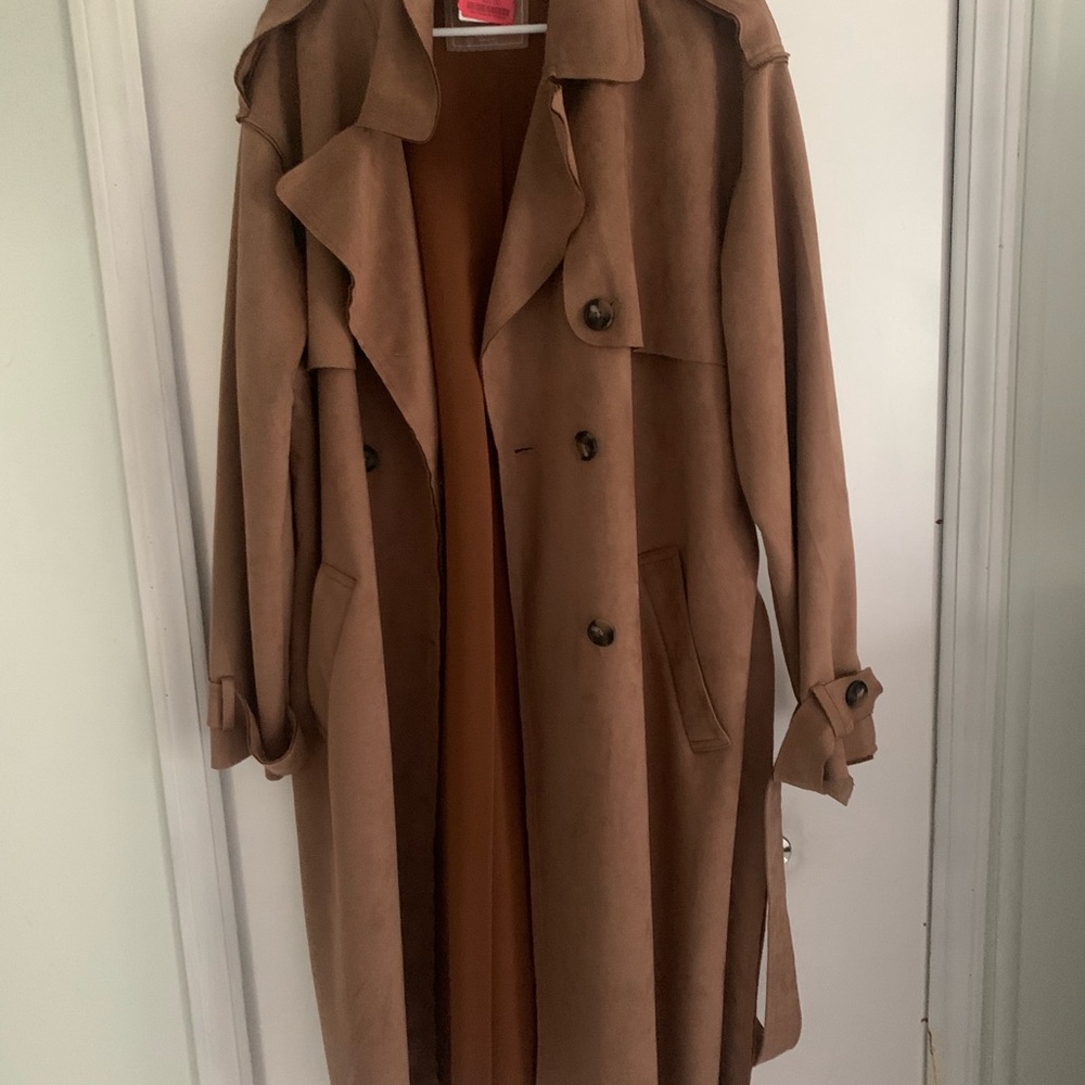 Black Label Taupe Brown Double-Breasted Long Trench Coat